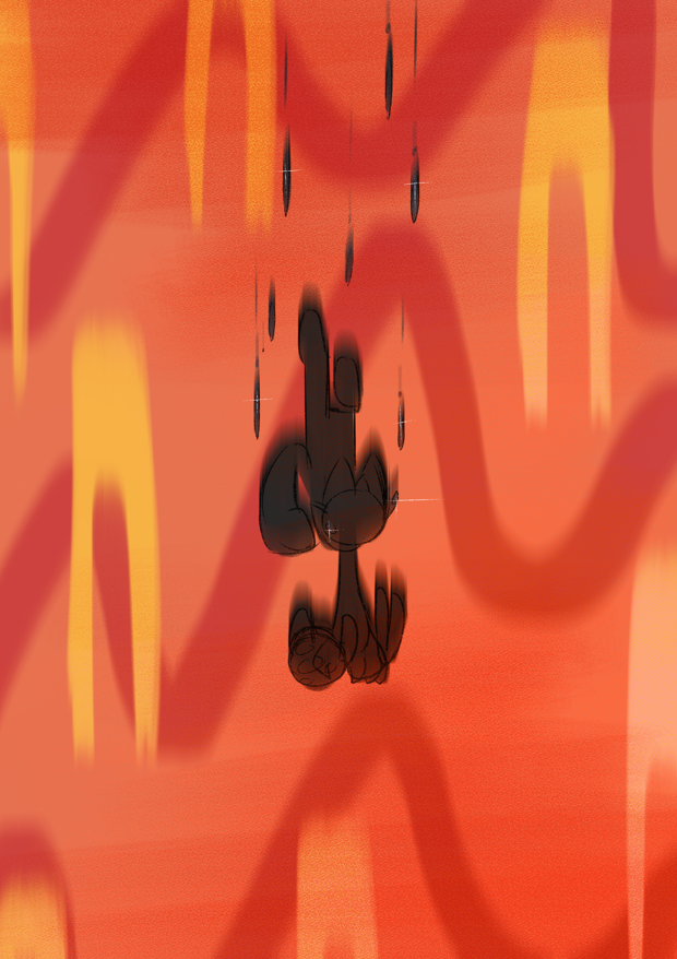 Concept art of the lava plunge at the end of the story